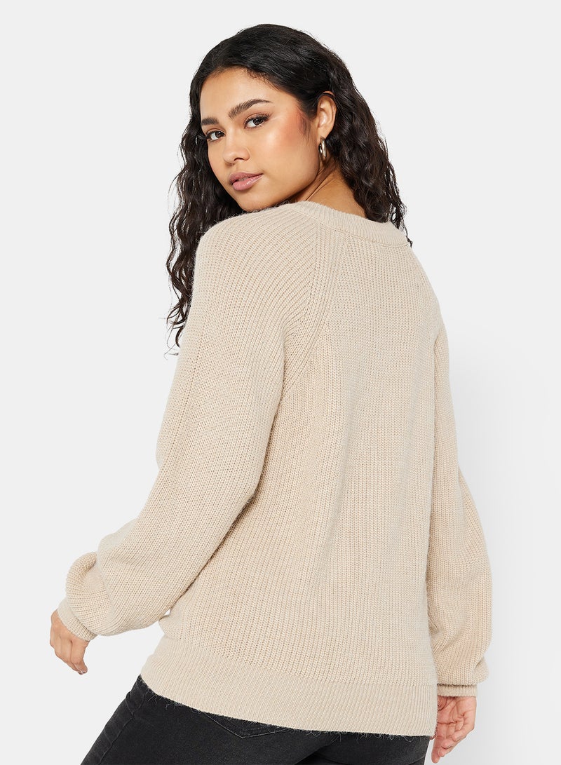 Zip Detail Sweater Beige