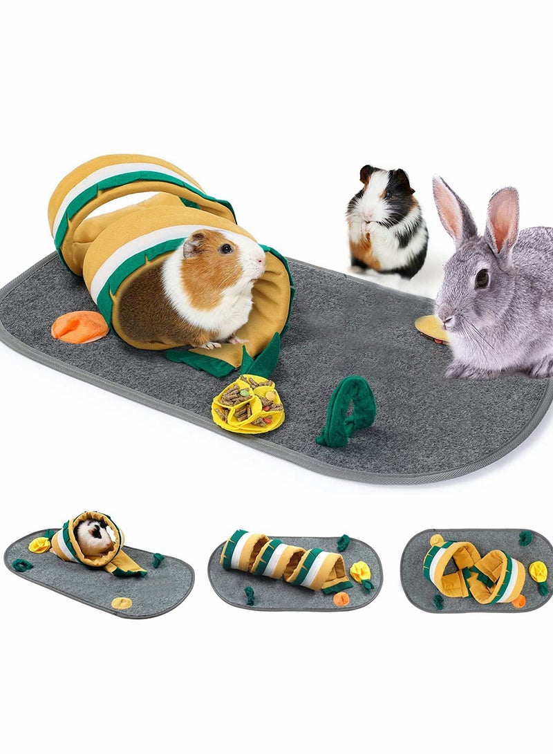 Guinea Pig Toys Mat Tunnel and Beds, Hideouts for Cage Accessories Rabbit Adjustable Snuffle Pad Small Pet Feeding Foraging Toy Blanket