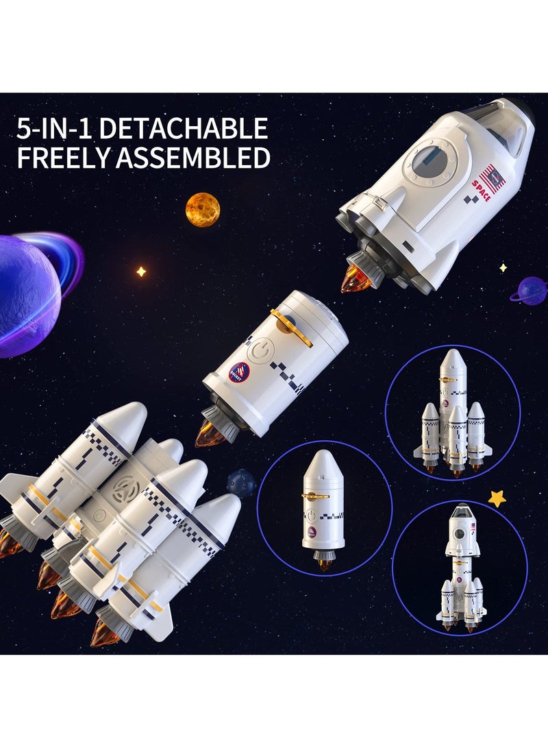 5-in-1 Space Shuttle Rocket Toy Set for Kids Ages 3-9: STEM Educational Aerospace Playset with Astronaut Figures, Projection Lamp - Science Adventure Gift for Boys & Girls 3+