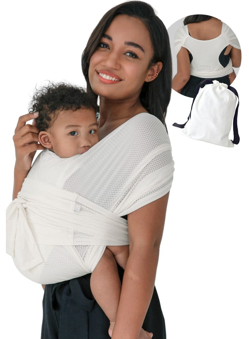 Baby Carrier Wrap Summer Mesh Breathable Baby Carrier Easy to Wear Hands-Free Baby Carrier Moisture Wicking Soft Ideal for Newborns and Kids Under 44lbs (White)