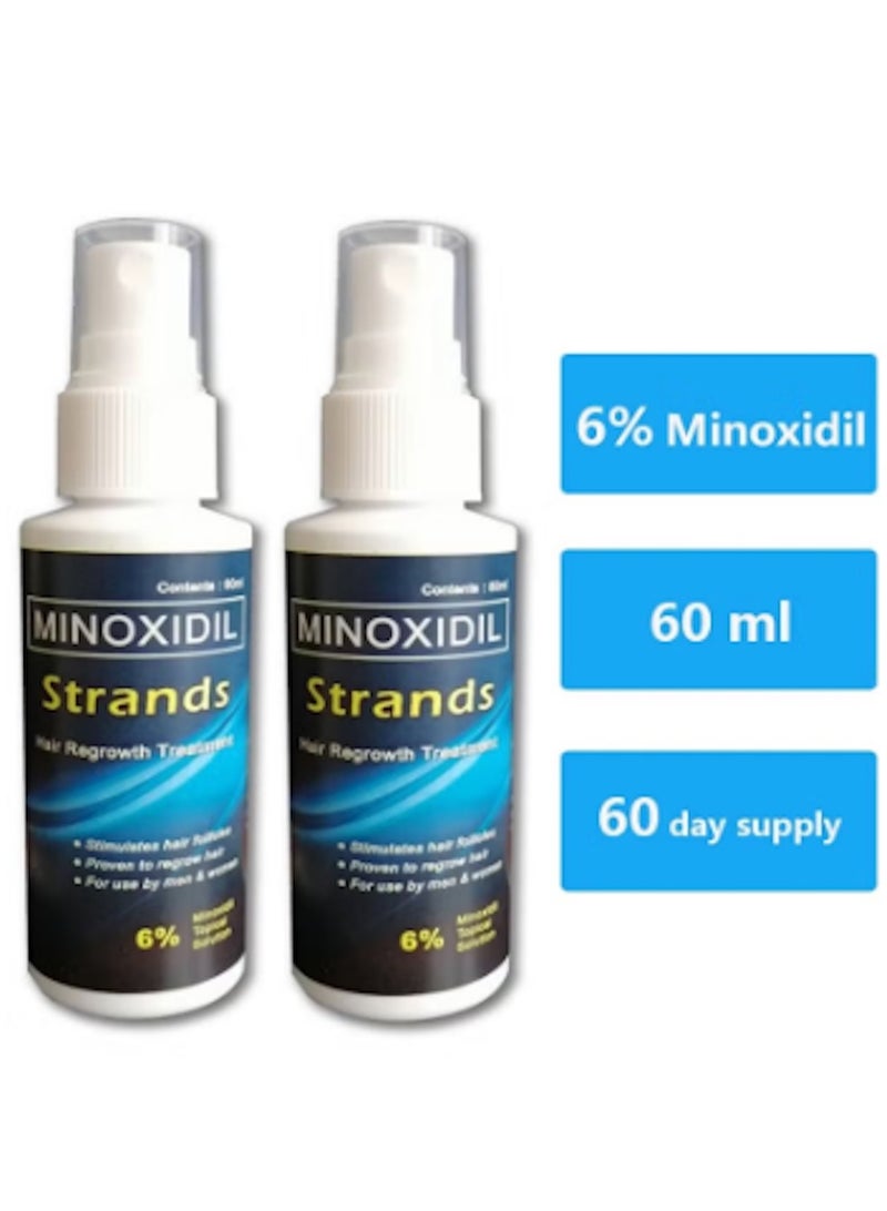 Minoxidil Strands (2 bottles) 6% Minoxidil Topical Solution (60ml per bottle) Hair Grower beard Grow