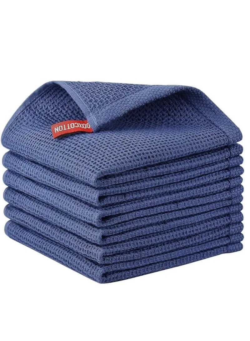 100% Cotton Kitchen Dish Cloths, 6-Pack Ultra Soft Absorbent Quick Drying Dish Towels, Quick Drying Tea Towels Set, 12x12 Inches, Navy Blue
