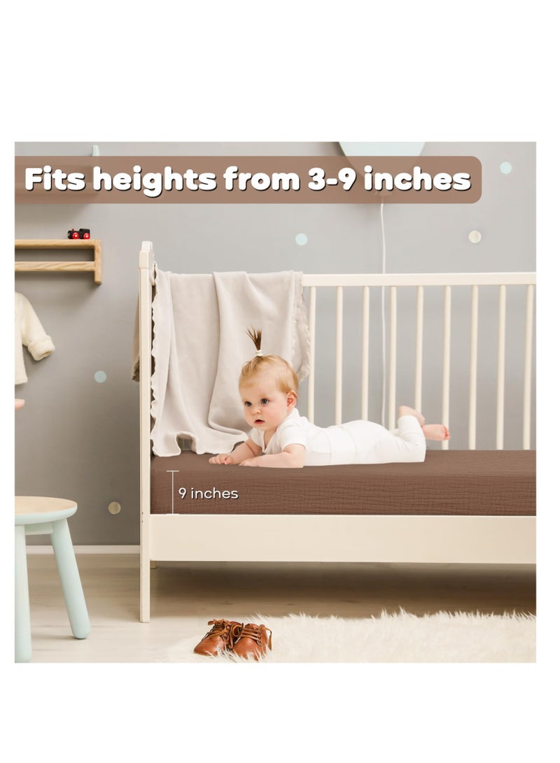 Muslin Crib Sheets for Boys Girls 100% Cotton Fitted Baby Crib Sheet 2 Pack Soft and Breathable for Standard Crib Mattress & Toddler Mattress 52