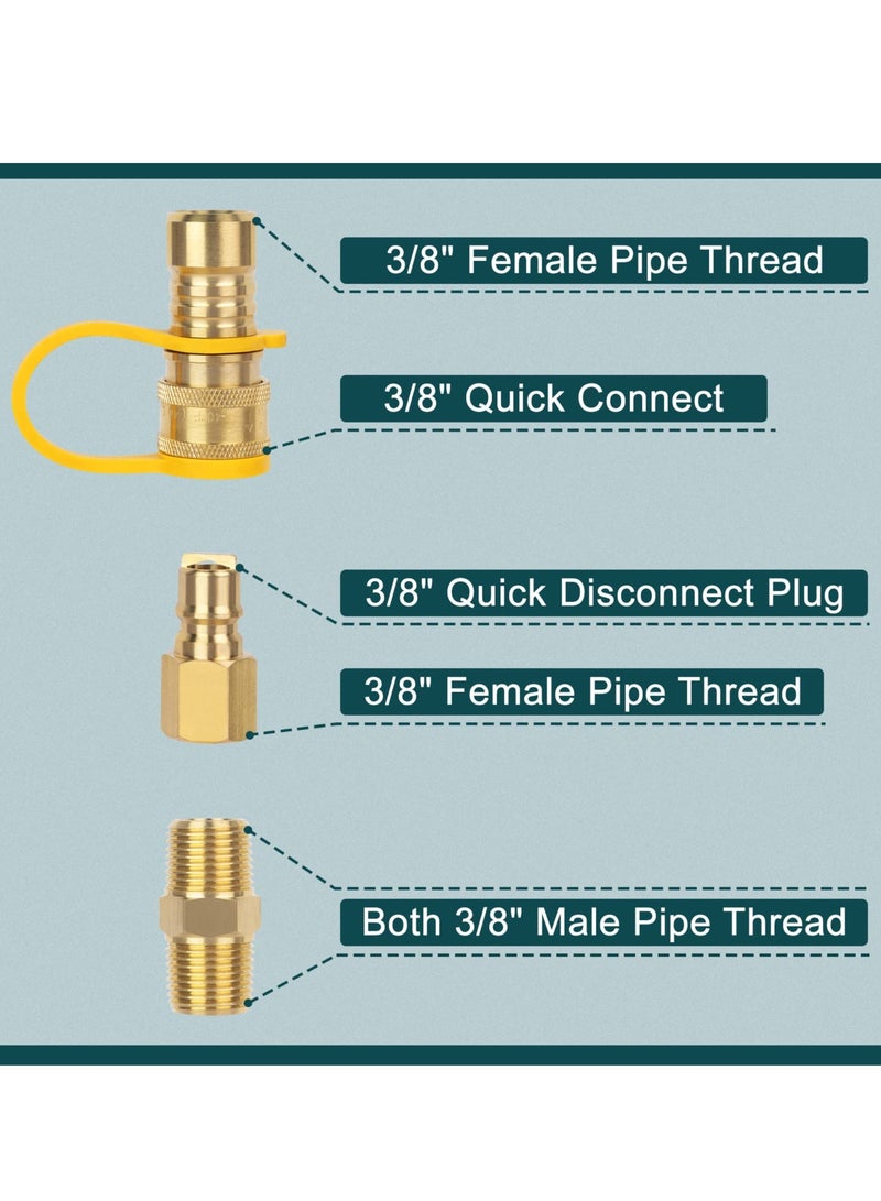 Natural Gas Quick Connect Fittings, 3/8 Inch Natural, and Propane Gas Hose Plug Set, 100% Solid Brass