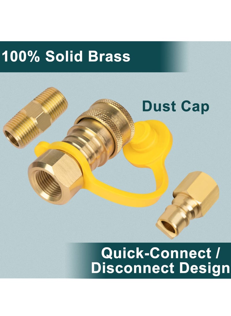 Natural Gas Quick Connect Fittings, 3/8 Inch Natural, and Propane Gas Hose Plug Set, 100% Solid Brass