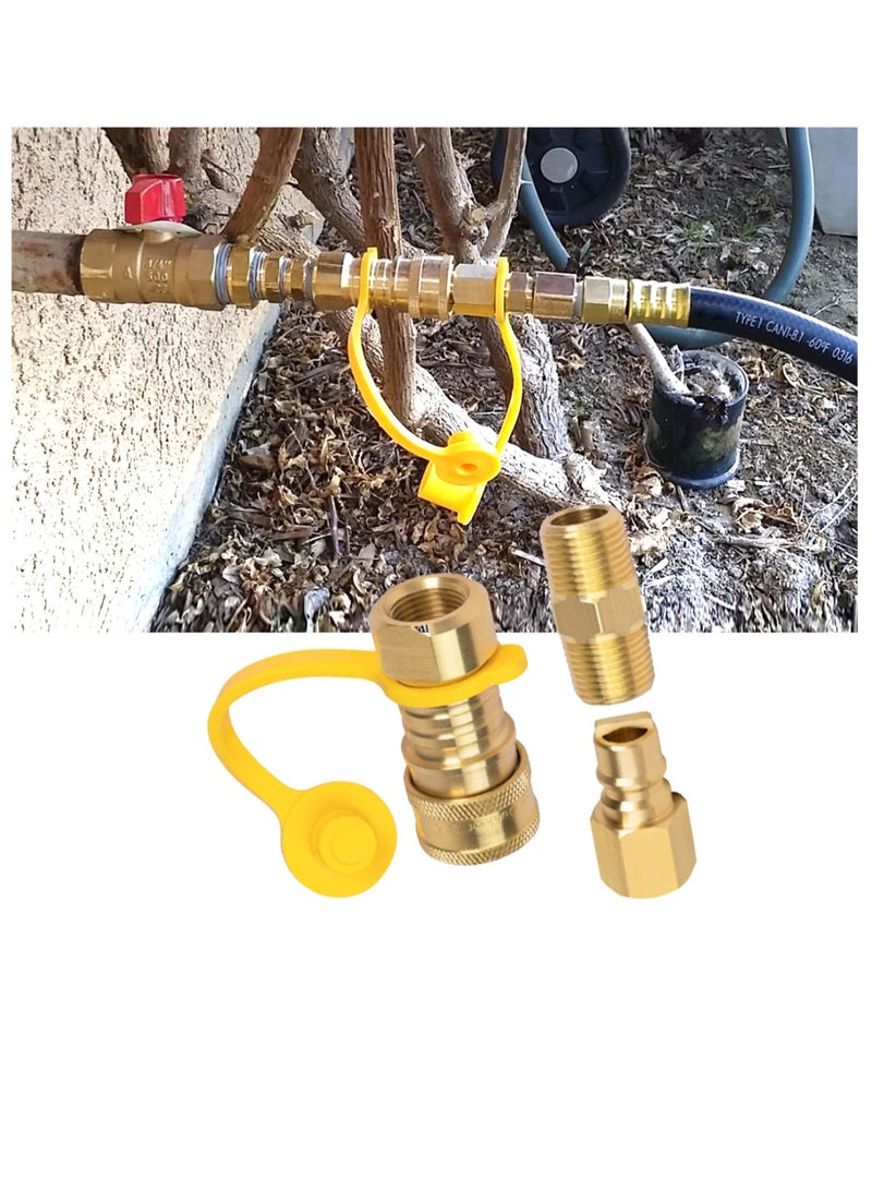 Natural Gas Quick Connect Fittings, 3/8 Inch Natural, and Propane Gas Hose Plug Set, 100% Solid Brass