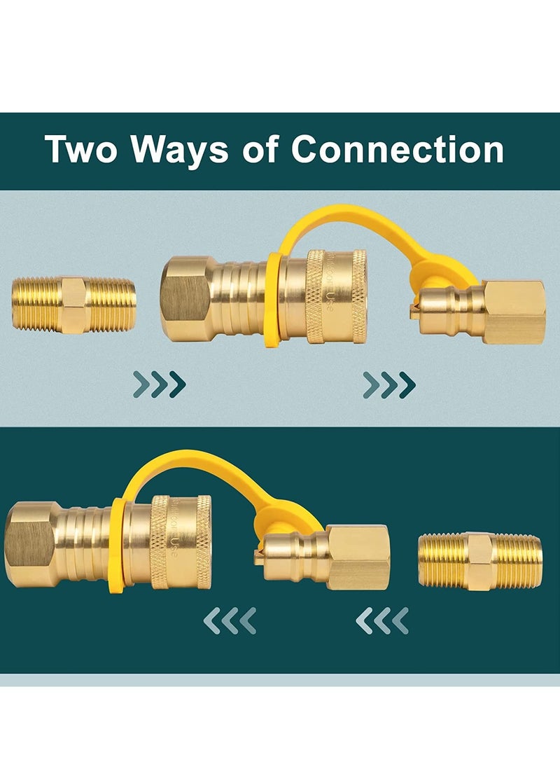 Natural Gas Quick Connect Fittings, 3/8 Inch Natural, and Propane Gas Hose Plug Set, 100% Solid Brass