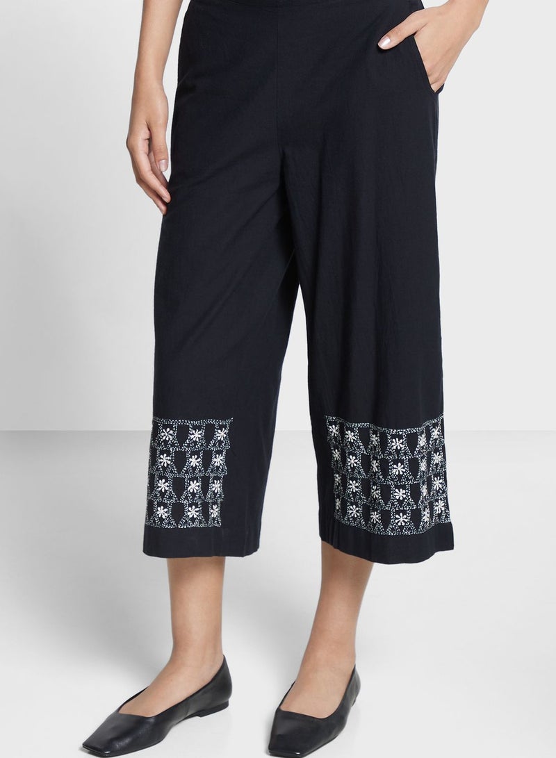 Embroidered High Waist Pants