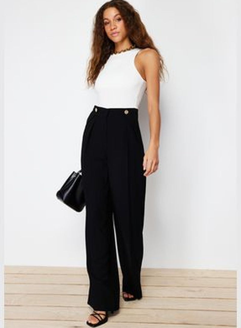 Black Buttoned Woven Trousers TWOSS24PL00118