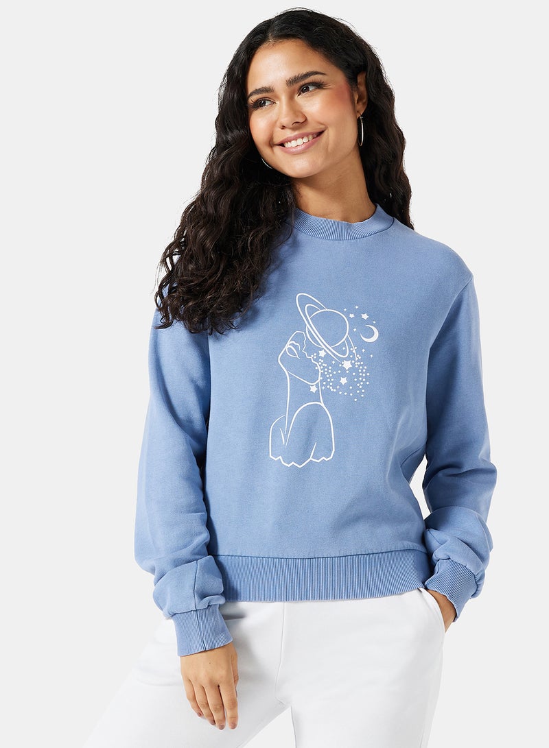 Graphic Printed Sweatshirt Blue