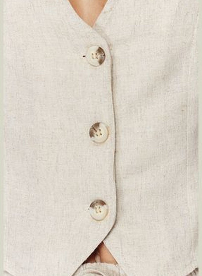 Beige Regular Cotton Linen Woven Vest TWOSS24YE00024