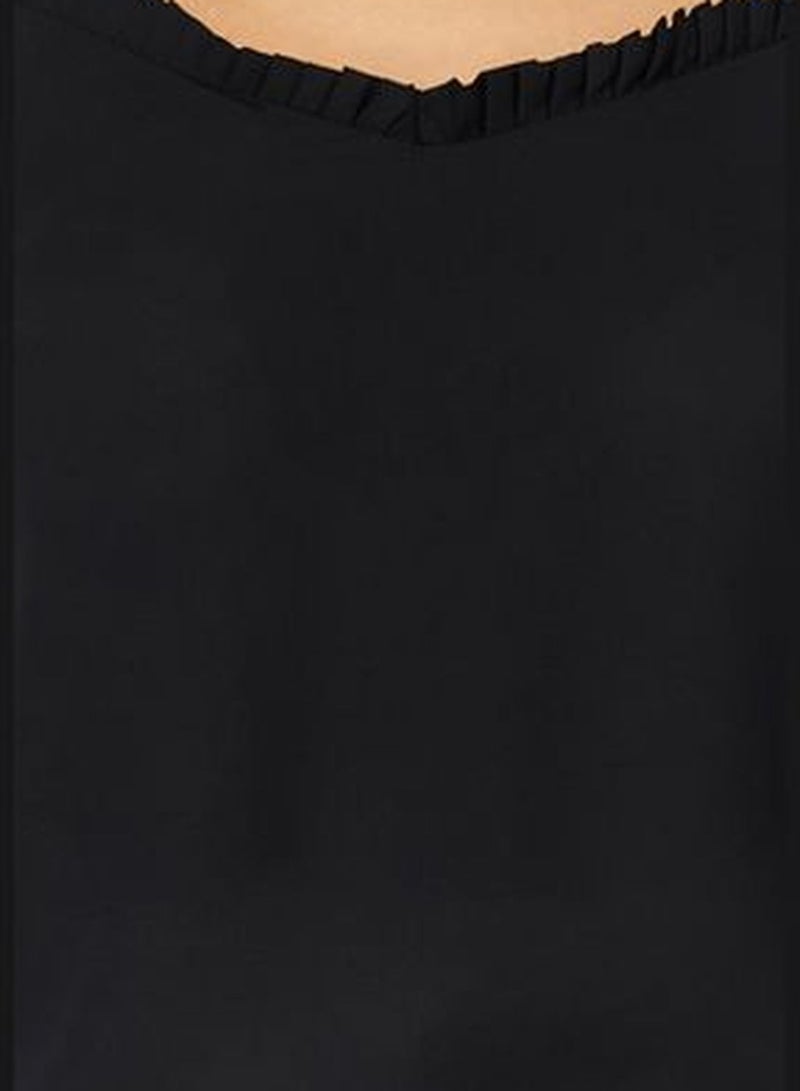 Black Collar Frilly Strappy Woven Blouse TWOSS24BZ00157