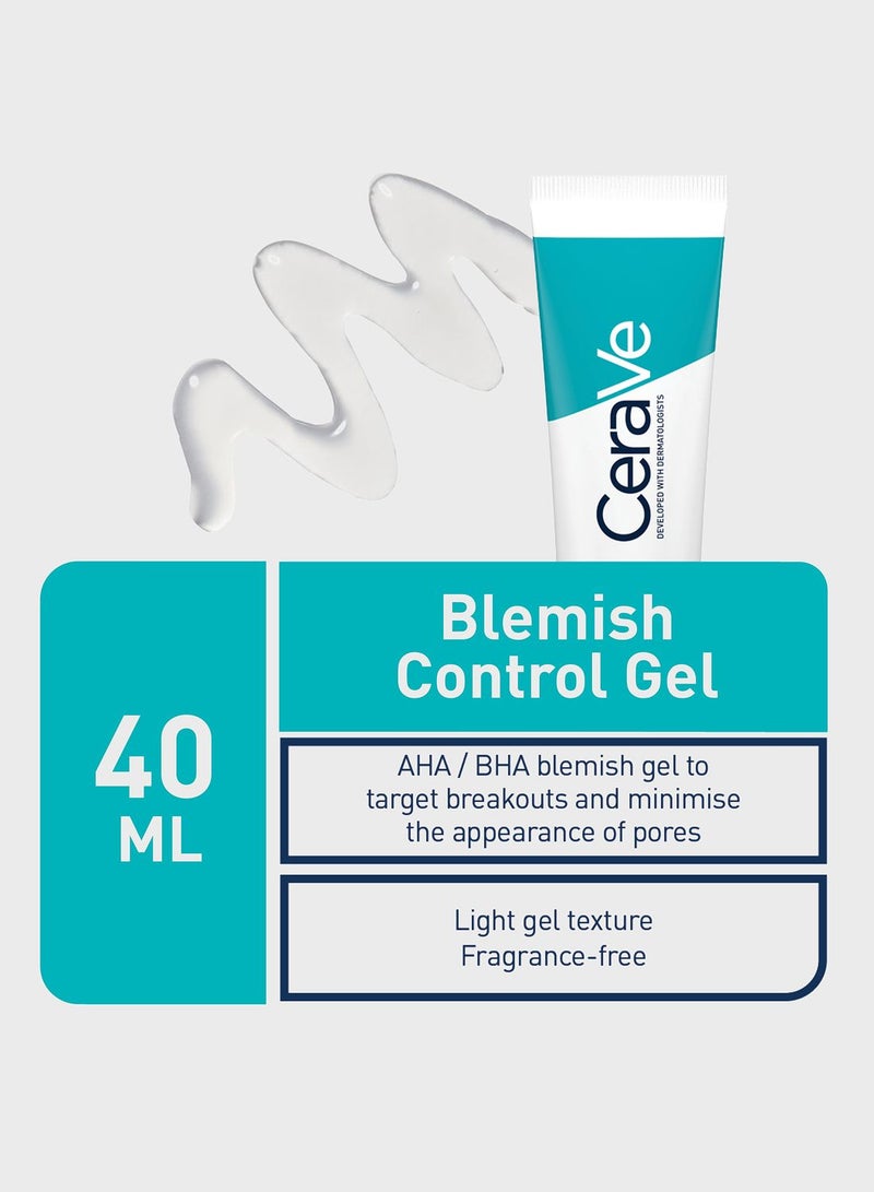 CeraVe Blemish Control Gel Facial Moisturiser For Acne & Blemishes with Glycolic Acid and Lactic Acid AHA/BHA 40 ML