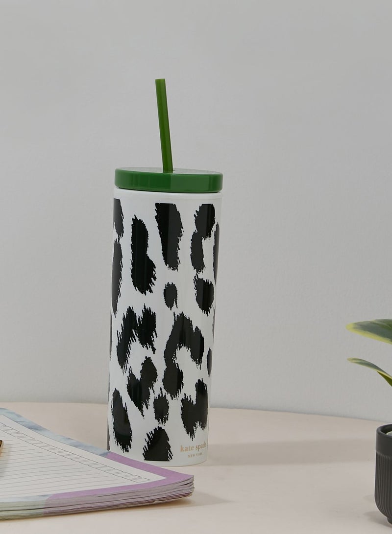 Acrylic Tumbler With Straw, Modern Leopard