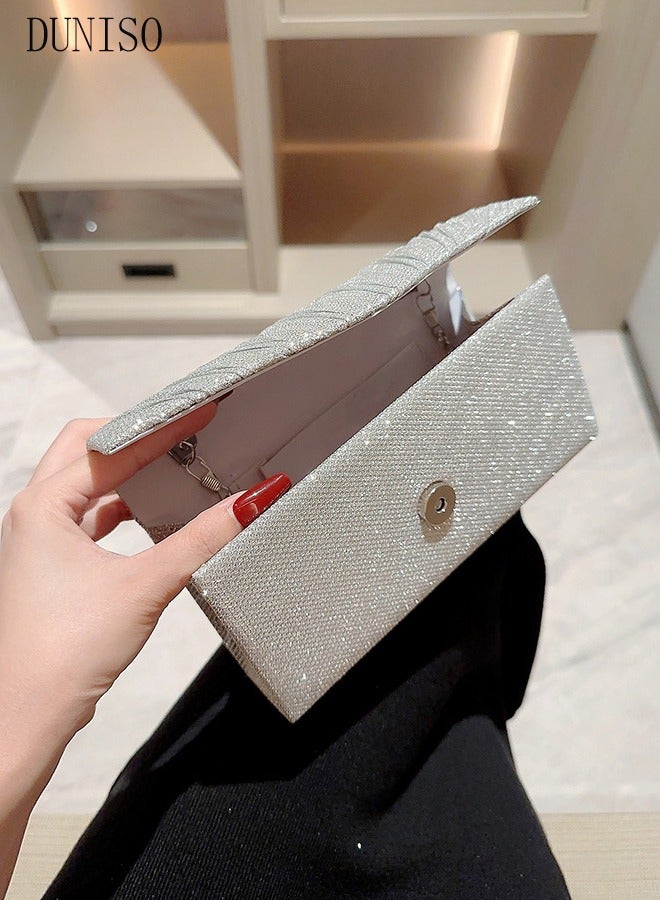 Women Shiny Glitter Evening Clutch Bag Envelope Handbag Chain Purse Bag Crossbody Bag for Wedding Formal Cocktail Party