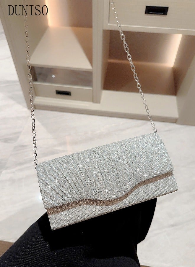 Women Shiny Glitter Evening Clutch Bag Envelope Handbag Chain Purse Bag Crossbody Bag for Wedding Formal Cocktail Party