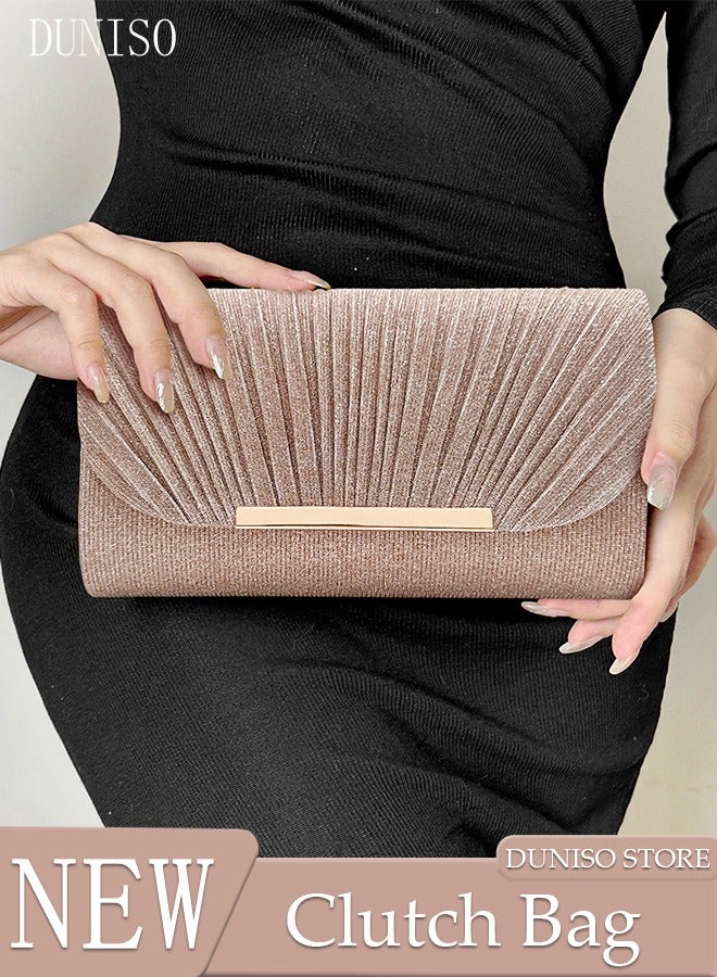 Women Shiny Glitter Evening Clutch Crossbody Bag Envelope Handbag Chain Purse for Wedding Formal Cocktail Party