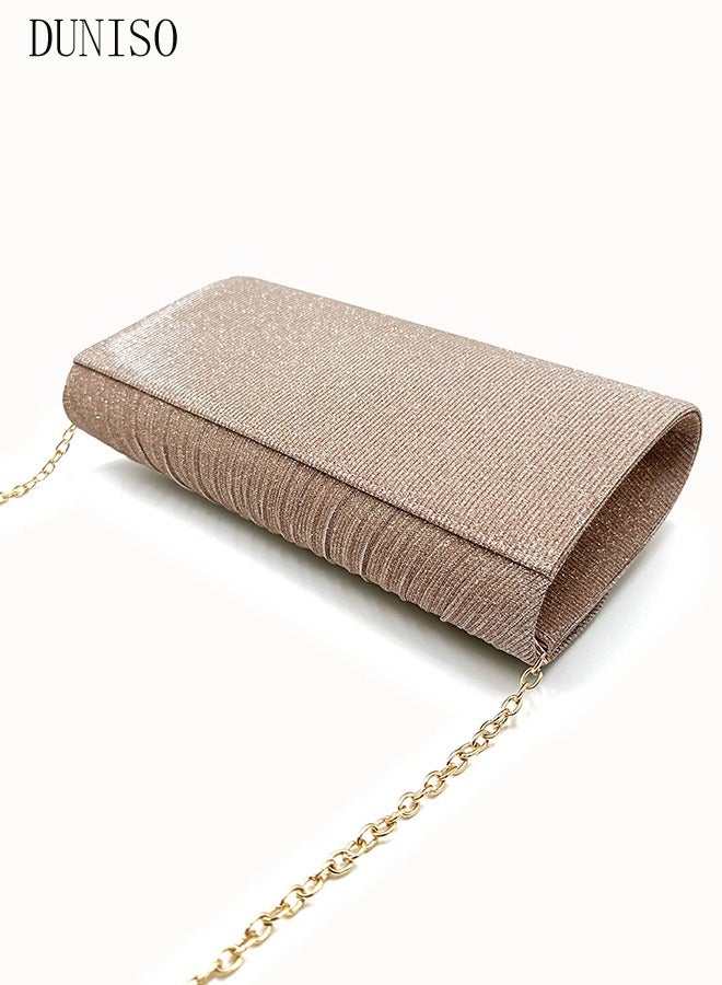 Women Shiny Glitter Evening Clutch Crossbody Bag Envelope Handbag Chain Purse for Wedding Formal Cocktail Party