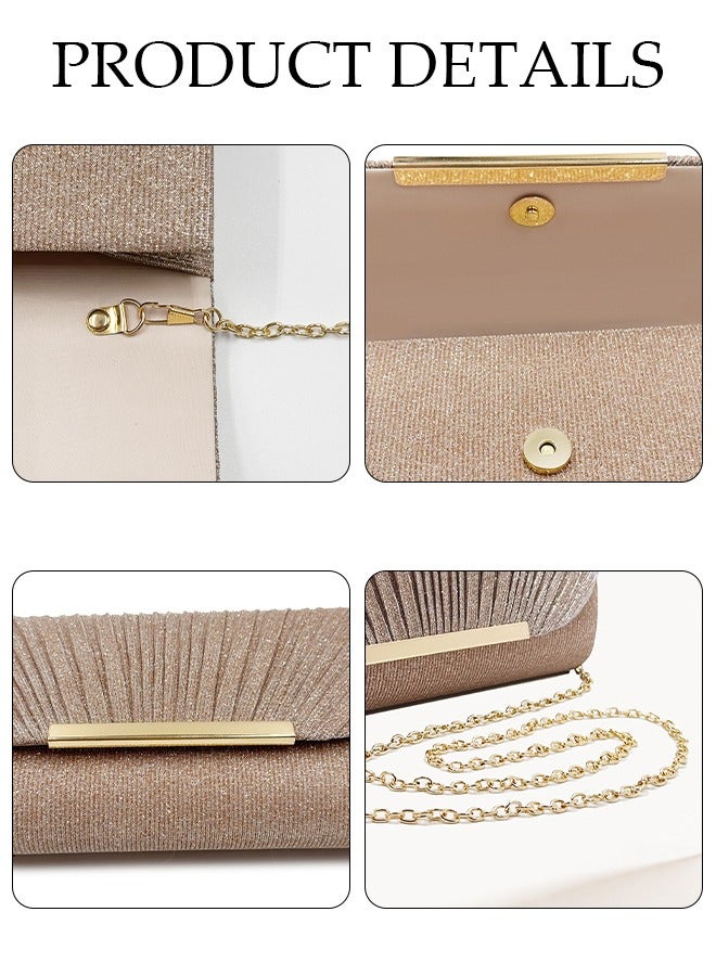 Women Shiny Glitter Evening Clutch Crossbody Bag Envelope Handbag Chain Purse for Wedding Formal Cocktail Party