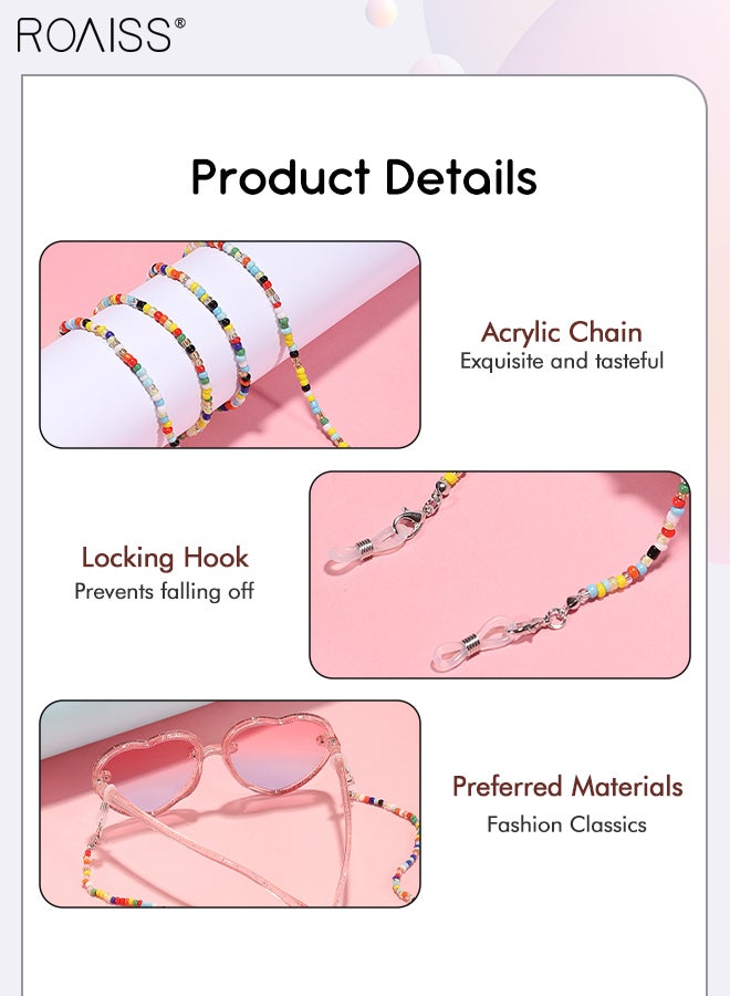 Heart Shaped Sunglasses for Kids with Colorful Beaded Glasses Chain, UV400 Protection Cute Beach Holiday Sun Glasses with Lightweight Frame for Boys Girls and Children Age 3-12, Transparent Pink