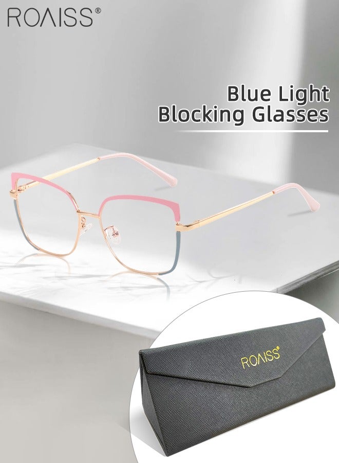 Women's Blue Light Blocking Glasses Blue Light Filter Computer Reading Gaming TV Phones Square Eyeglasses Fashion Anti Eyestrain Headache Eyewear Pink Gold 53mm