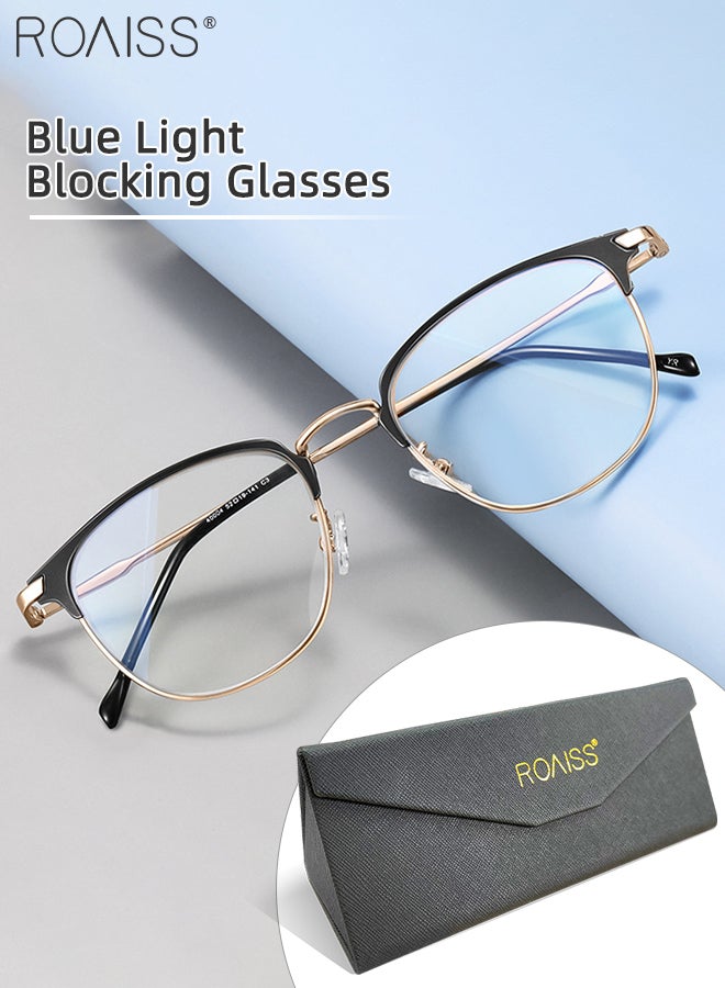 Blue Light Blocking Glasses Blue Light Filter Computer Reading Gaming TV Phones Browline Eyeglasses Fashion Anti Eyestrain Headache Eyewear for Men Women Black Gold 52mm