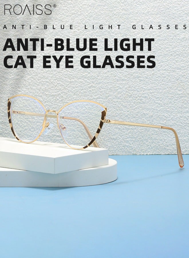 Women's Blue Light Blocking Glasses Blue Light Filter Computer Reading Gaming TV Phones Cat Eye Eyeglasses Fashion Anti Eyestrain Headache Eyewear Leopard Gold 57mm