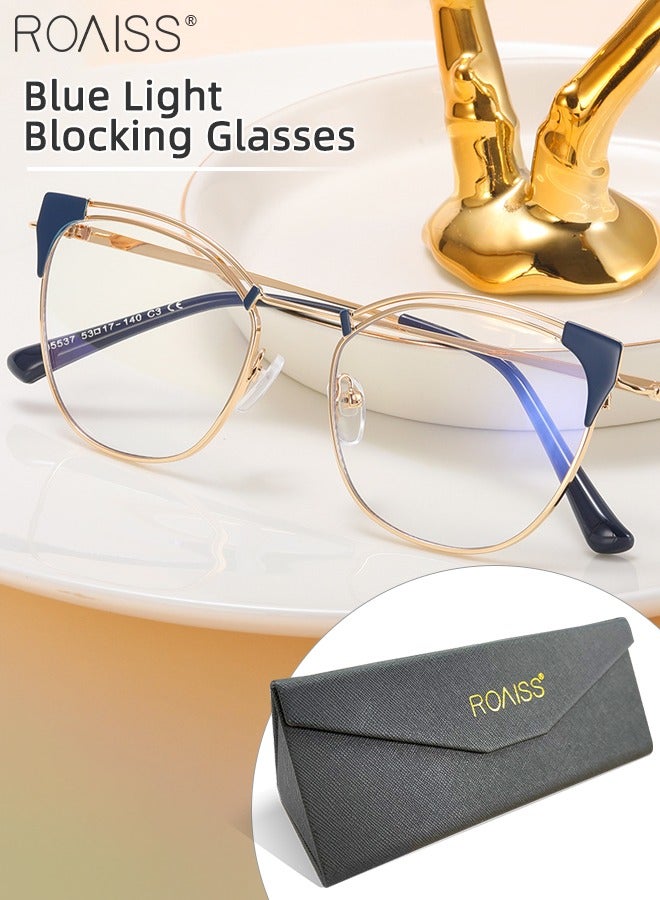 Blue Light Blocking Glasses for Women  Shiny Gold Glasses  Blue Light Filter Computer Reading Gaming TV Phones Cat Eye Eyeglasses Fashion Anti Eyestrain Headache Eyewear 53mm