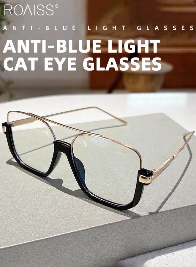 Blue Light Blocking Glasses Blue Light Filter Computer Reading Gaming TV Phones Square Eyeglasses Oversize Anti Eyestrain Headache Eyewear for Men Women Black Gold 54mm