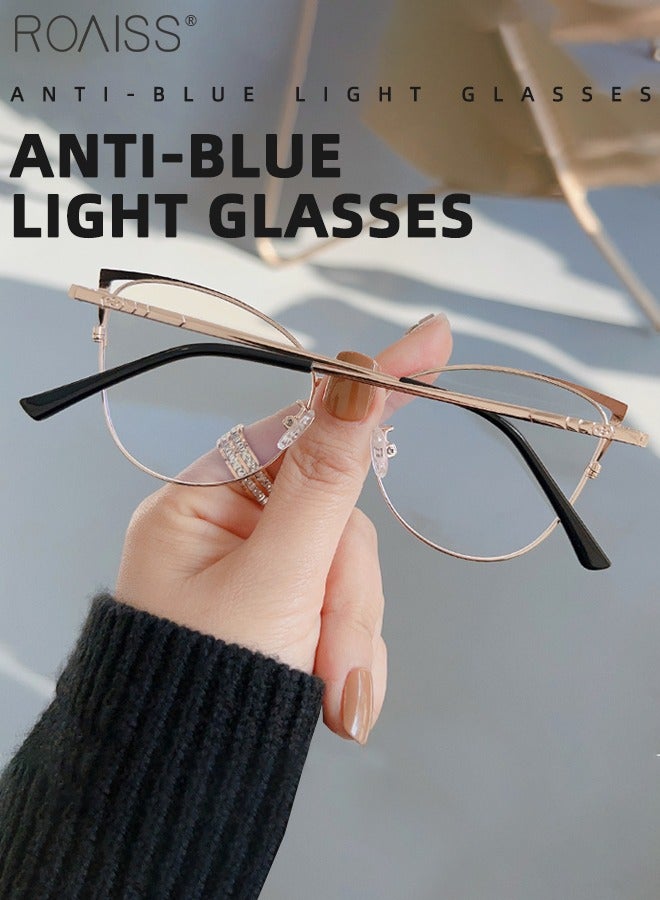 Women's Blue Light Blocking Glasses Blue Light Filter Computer Reading Gaming TV Phones Cat Eye Eyeglasses Fashion Anti Eyestrain Headache Eyewear Black Gold 52mm