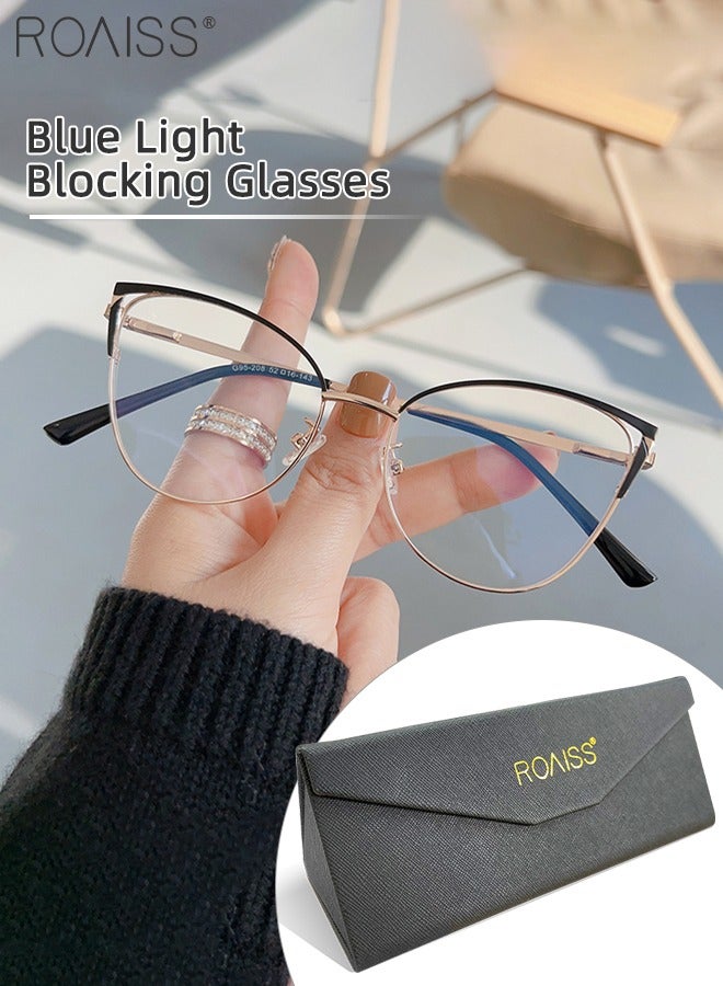 Women's Blue Light Blocking Glasses Blue Light Filter Computer Reading Gaming TV Phones Cat Eye Eyeglasses Fashion Anti Eyestrain Headache Eyewear Black Gold 52mm