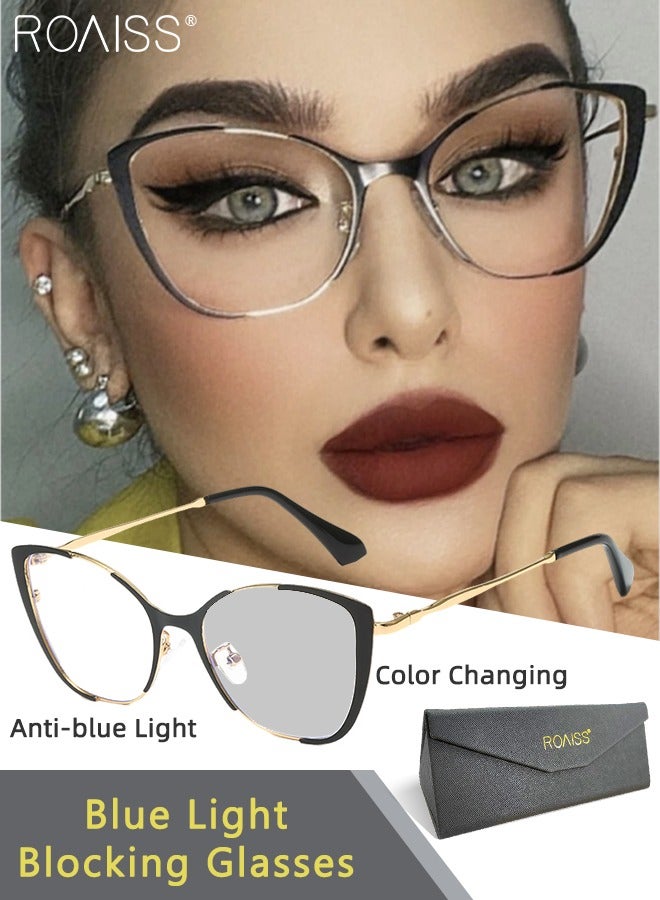 Women's Blue Light Blocking Glasses Anti UV and Glare Blue Light Filter Computer Glasses Cat Eye Color Changing Anti Eyestrain Headache Eyewear Black Gold 52mm