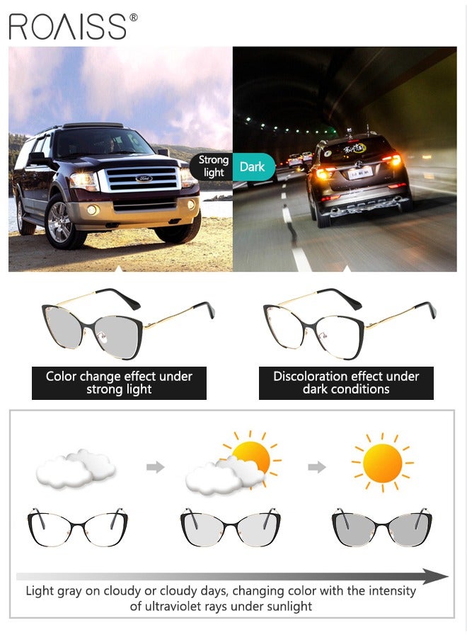 Women's Blue Light Blocking Glasses Anti UV and Glare Blue Light Filter Computer Glasses Cat Eye Color Changing Anti Eyestrain Headache Eyewear Black Gold 52mm