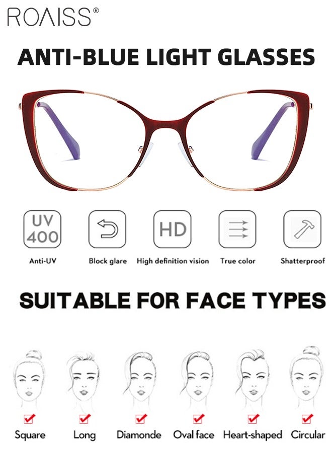 Women's Blue Light Blocking Glasses Anti UV and Glare Blue Light Filter Computer Glasses Cat Eye Color Changing Anti Eyestrain Headache Eyewear Burgundy and Rose Gold 52mm