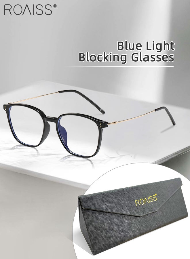 Blue Light Blocking Glasses Blue Light Filter Computer Reading Gaming TV Phones Square Eyeglasses Fashion Anti Eyestrain Headache Eyewear for Men Women Black Gold 52mm