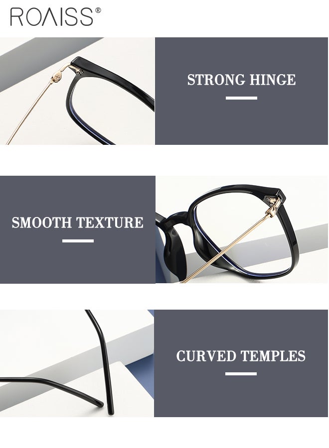 Blue Light Blocking Glasses Blue Light Filter Computer Reading Gaming TV Phones Square Eyeglasses Fashion Anti Eyestrain Headache Eyewear for Men Women Black Gold 52mm