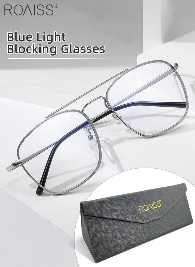 Blue Light Blocking Glasses Blue Light Filter Computer Reading Gaming TV Phones Square Eyeglasses Fashion Anti Eyestrain Headache Eyewear for Men Women Silver 54mm