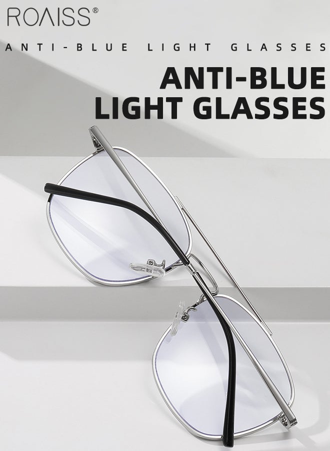 Blue Light Blocking Glasses Blue Light Filter Computer Reading Gaming TV Phones Square Eyeglasses Fashion Anti Eyestrain Headache Eyewear for Men Women Silver 54mm