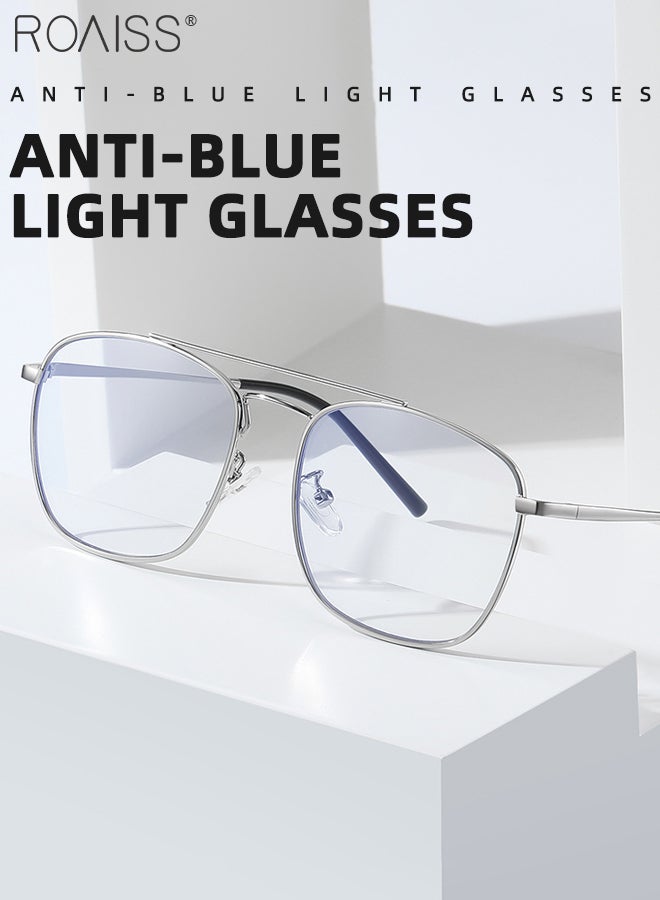 Blue Light Blocking Glasses Blue Light Filter Computer Reading Gaming TV Phones Square Eyeglasses Fashion Anti Eyestrain Headache Eyewear for Men Women Silver 54mm