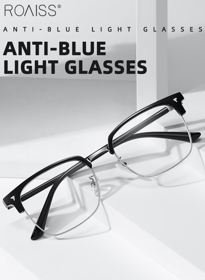 Blue Light Blocking Glasses Blue Light Filter Computer Reading Gaming TV Phones Browline Eyeglasses Fashion Anti Eyestrain Headache Eyewear for Men Women Black Silver 52mm