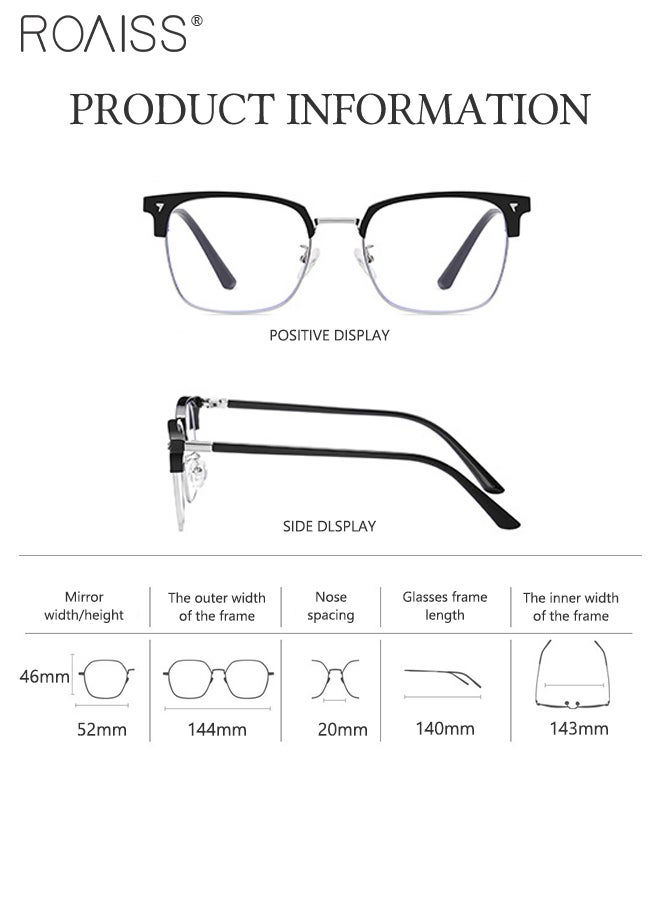 Blue Light Blocking Glasses Blue Light Filter Computer Reading Gaming TV Phones Browline Eyeglasses Fashion Anti Eyestrain Headache Eyewear for Men Women Black Silver 52mm