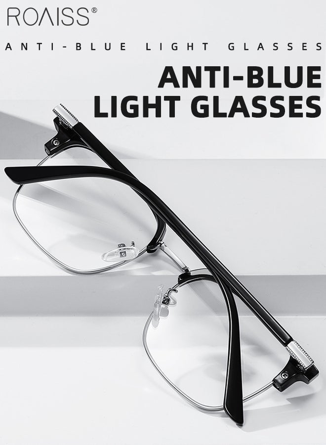 Blue Light Blocking Glasses Blue Light Filter Computer Reading Gaming TV Phones Browline Eyeglasses Fashion Anti Eyestrain Headache Eyewear for Men Women Black Silver 52mm