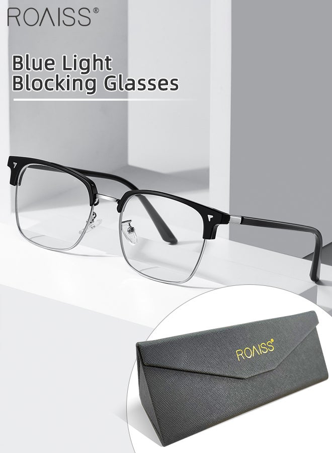 Blue Light Blocking Glasses Blue Light Filter Computer Reading Gaming TV Phones Browline Eyeglasses Fashion Anti Eyestrain Headache Eyewear for Men Women Black Silver 52mm