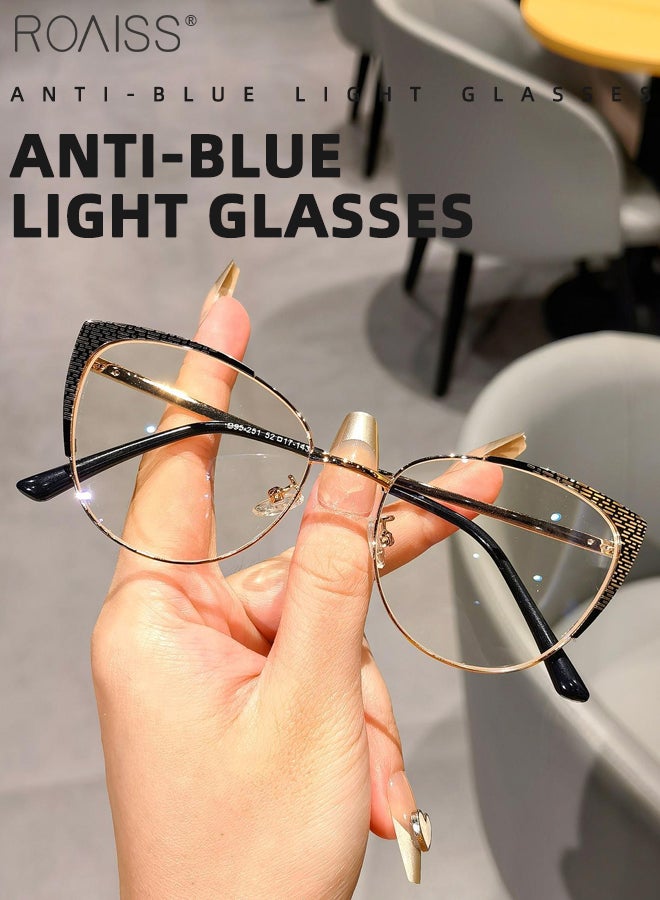 Women's Blue Light Blocking Glasses Blue Light Filter Computer Reading Gaming TV Phones Cat Eye Eyeglasses Fashion Anti Eyestrain Headache Eyewear Black Gold 52mm