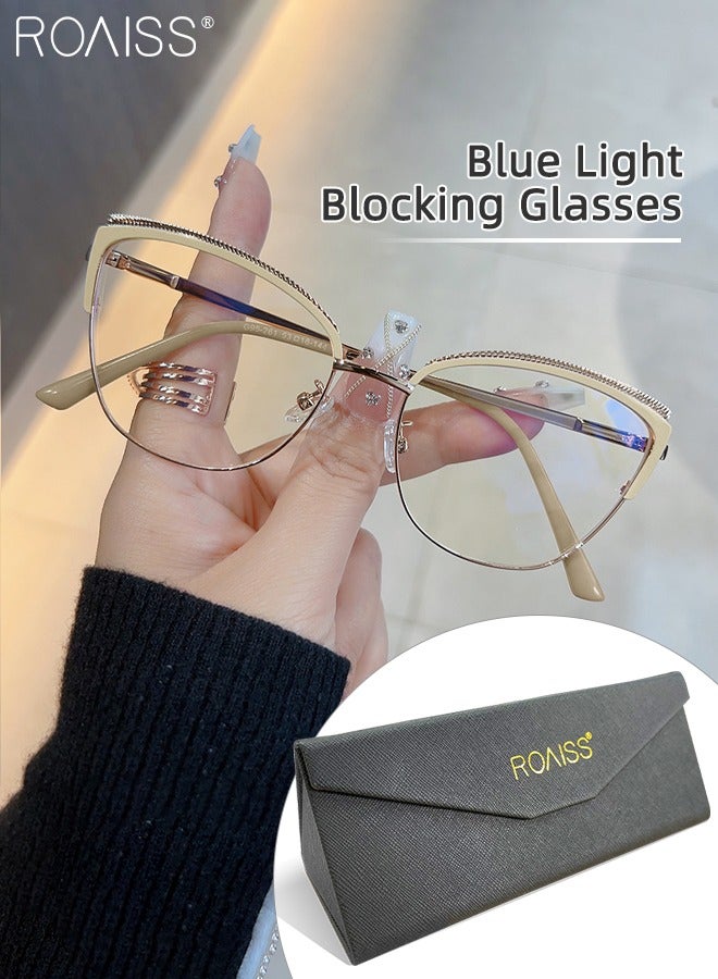 Women's Blue Light Blocking Glasses Blue Light Filter Computer Reading Gaming TV Phones Cat Eye Eyeglasses Fashion Anti Eyestrain Headache Eyewear Beige Gold 53mm