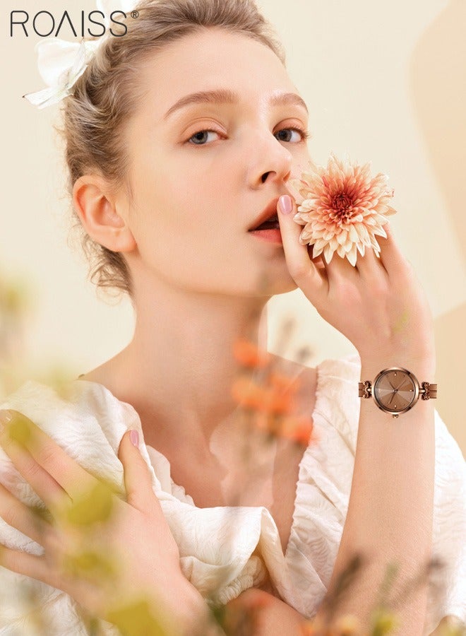 Women's Brown Bracelet Quartz Watch, Analog Display Round Brown Dial Watch, Waterproof Retro Watch as Gift for Women
