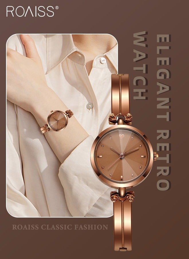 Women's Brown Bracelet Quartz Watch, Analog Display Round Brown Dial Watch, Waterproof Retro Watch as Gift for Women