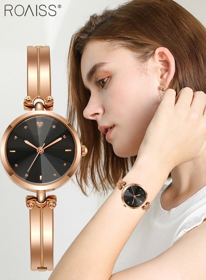 Women's Rose Gold Bracelet Quartz Watch, Analog Display Round Black Dial Watch, Waterproof Retro Watch as Gift for Women
