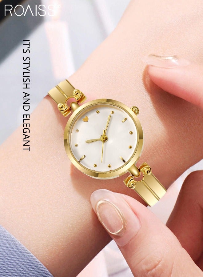 Women's Gold Bracelet Quartz Watch, Analog Display Round White Dial Watch, Waterproof Retro Watch as Gift for Women