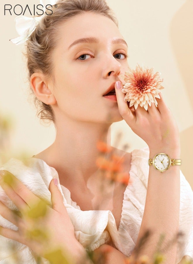 Women's Gold Bracelet Quartz Watch, Analog Display Round White Dial Watch, Waterproof Retro Watch as Gift for Women